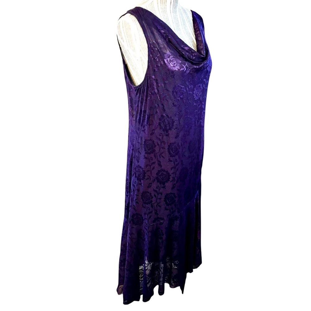NEW Connected Apparel Dress Size 12 Midi Deep Purple Floral Lace Asymmetrical - Picture 5 of 16